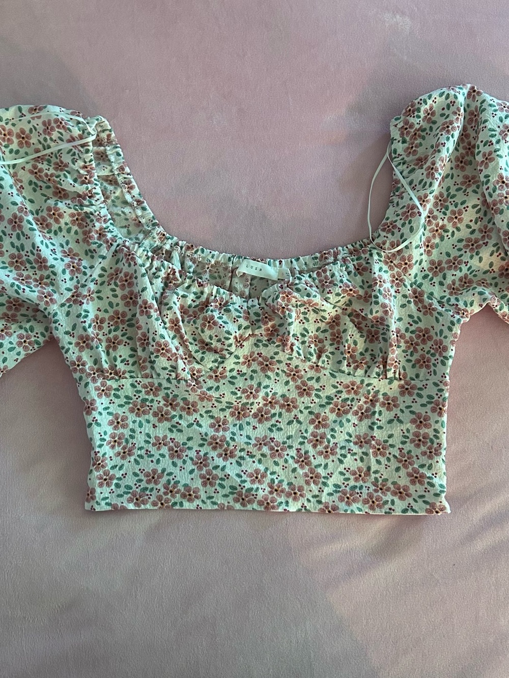 Floral Puff-Sleeve Crop Top with flowers